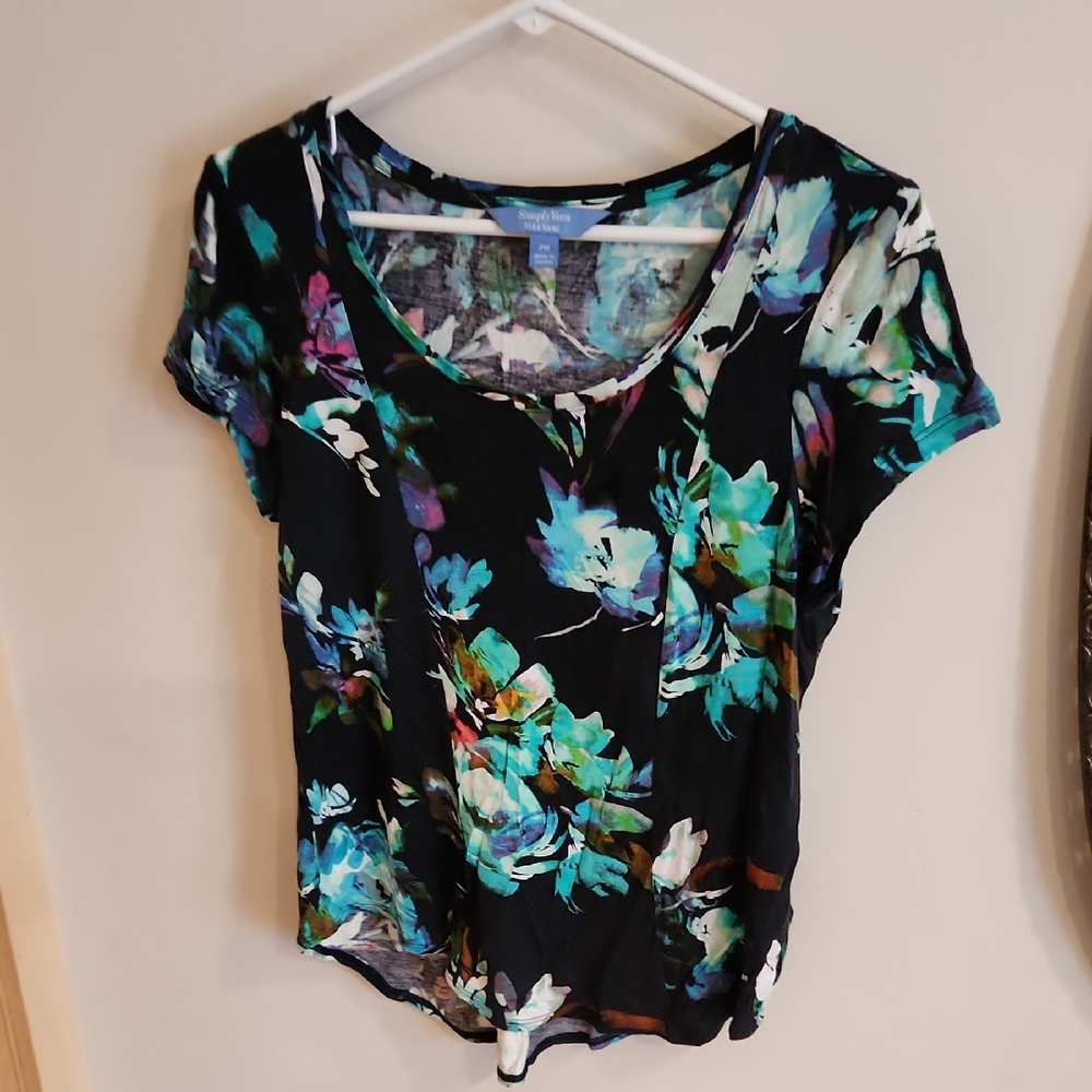 Simply Vera Vera Wang Multicolor Floral Short Sleeve Top